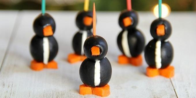 Pingouins d'olive et fromage à la crème