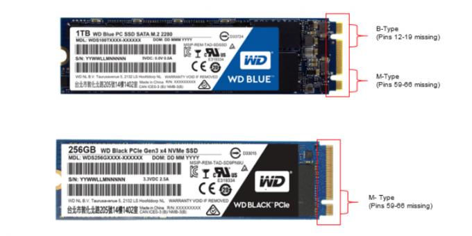 Quel est meilleur SSD: SSD M.2 clé c B + M (supérieure) et SSD M.2 avec M clé (en bas)