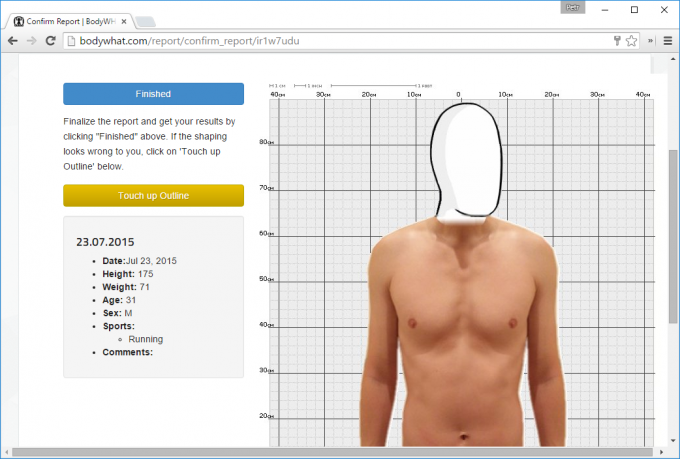 Le modèle de corps virtuel sur BodyWHAT