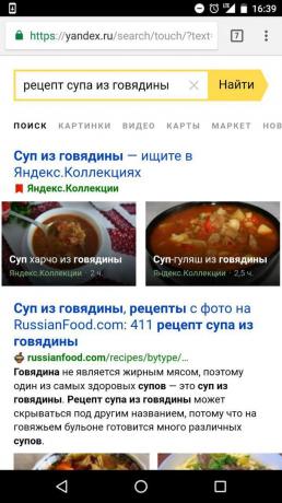 « Yandex »: Recherche de recettes par ingrédients