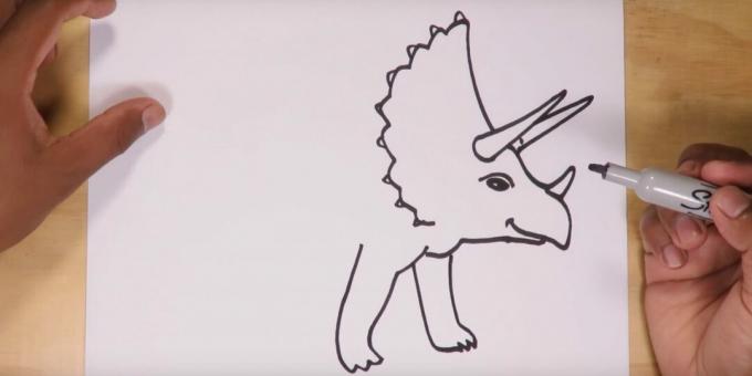 Comment dessiner un tricératops: dessinez les pattes avant
