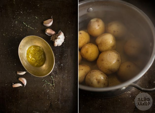 Comment faire cuire des pommes de terre au four: faire bouillir les pommes de terre et cuire l'huile d'ail