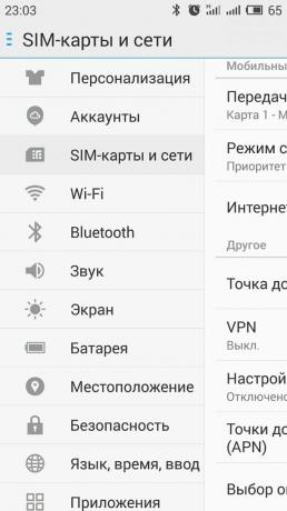 Comment distribuer l'Internet avec de smartphone Android: ouvrez la section «carte SIM et le réseau »
