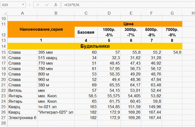 Copiez la formule dans Excel