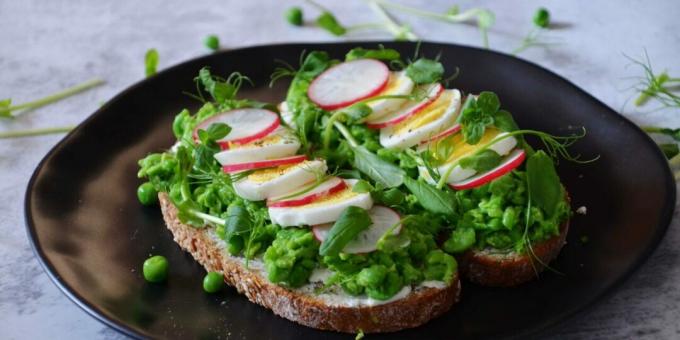 Sandwichs aux œufs, radis et petits pois