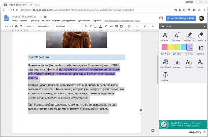 add-ons Google Docs: Outils Doc