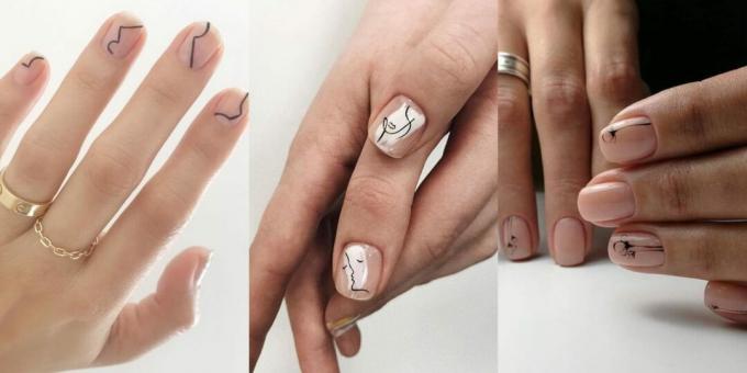 Idées courtes de manucure pour les ongles: motifs minimalistes fluides