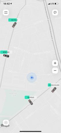 Karshering « Delimobil »: sur la carte dans l'application, sélectionnez une voiture gratuite