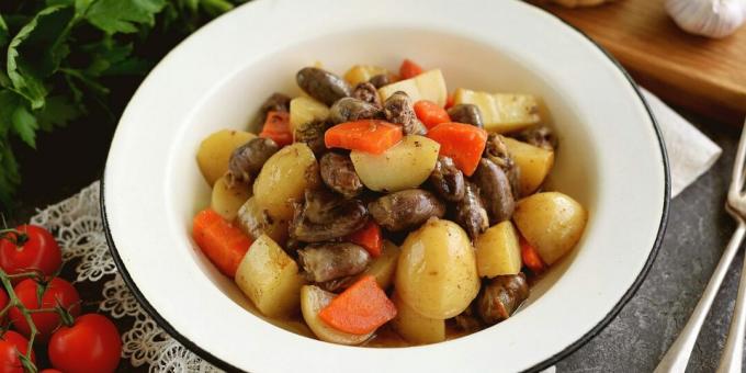 Cœurs de poulet aux légumes, cuits dans une manche