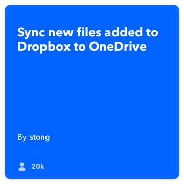 IFTTT Recette: Sync Dropbox pour onedrive se connecte à dropbox onedrive