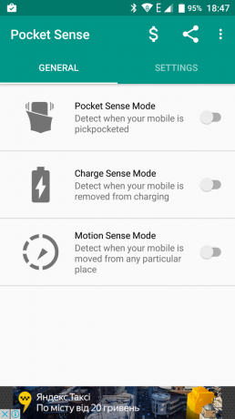 Sense Pocket: modes