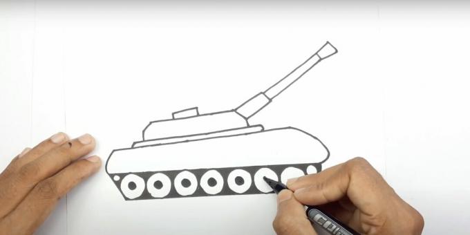 Comment dessiner un char: dessiner un canon et détailler les rouleaux