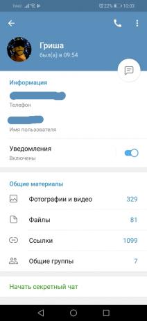 Les changements Telegram 5.0 pour Android: Profil utilisateur