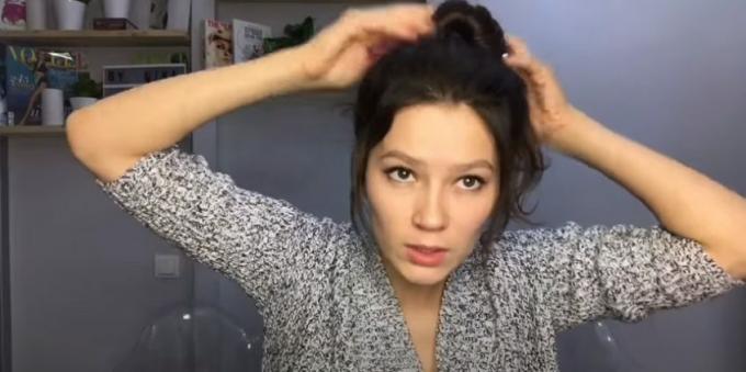 Coiffures de femmes pour un visage rond: fixez vos cheveux avec un élastique