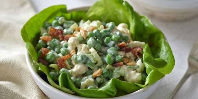 Comment préparer le chou-fleur: Salade de chou-fleur, du bacon et des pois